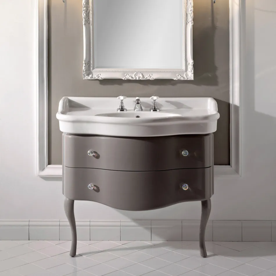 Glossy Lacquered Cabinet with Two Drawers and Washbasin Made in Italy - Sweets Viadurini