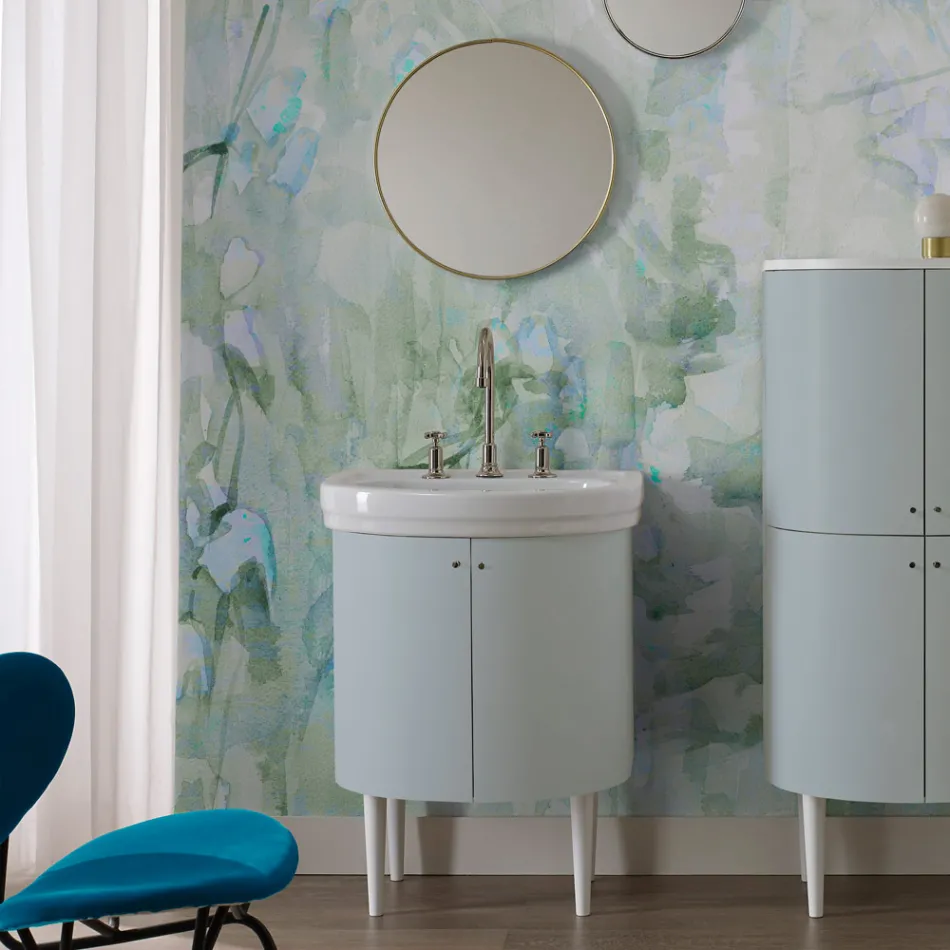 Cabinet with Ceramic Washbasin and 2 Sky Blue Doors - Sweets Viadurini
