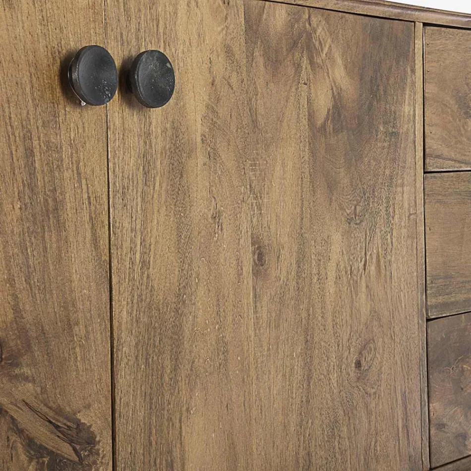 Mobile Sideboard 2 Doors 3 Drawers in Vintage Mango Wood - Desiderio Viadurini