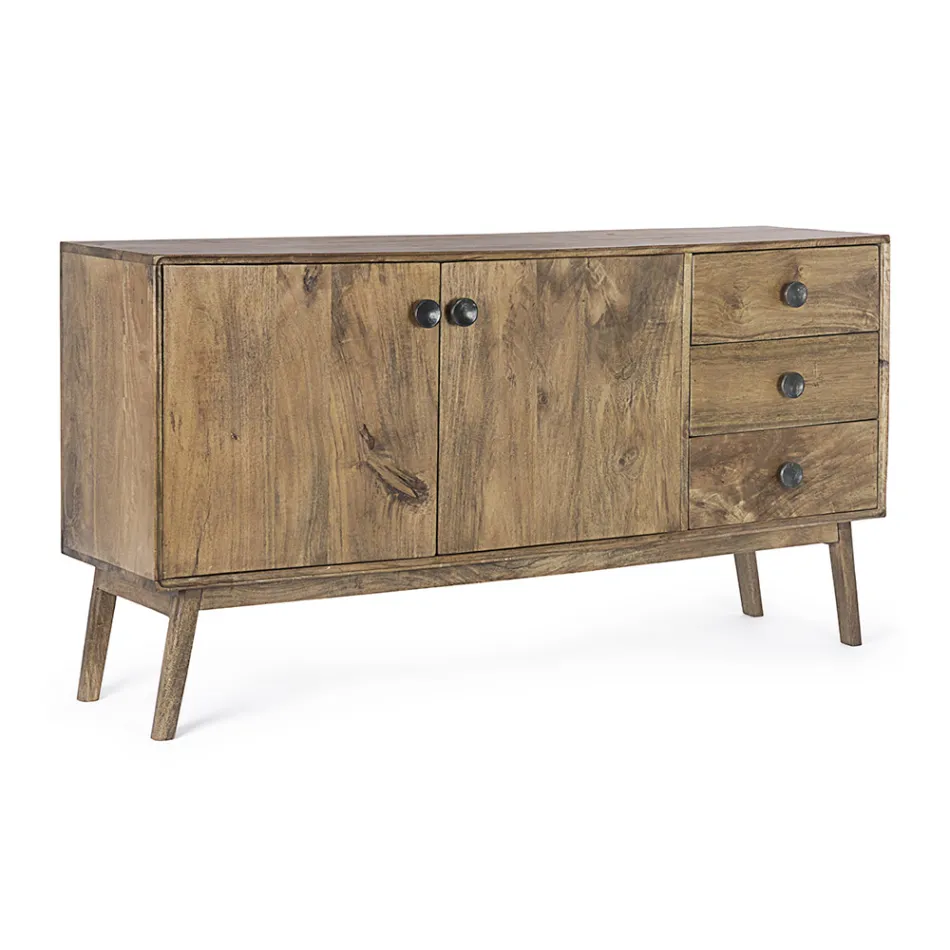 Mobile Sideboard 2 Doors 3 Drawers in Vintage Mango Wood - Desiderio Viadurini