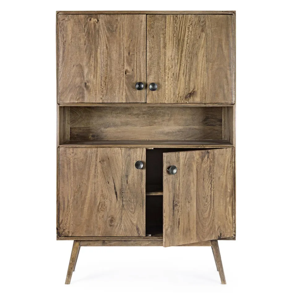 Mobile Sideboard 4 Doors and Shelf in Vintage Mango Wood - Desiderio Viadurini