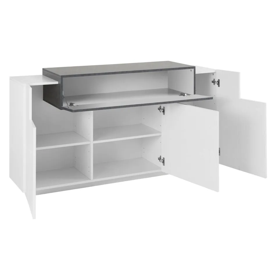 Mobile Sideboard 4 Doors White and Anthracite Wood, Cement or Maple - Therese Viadurini