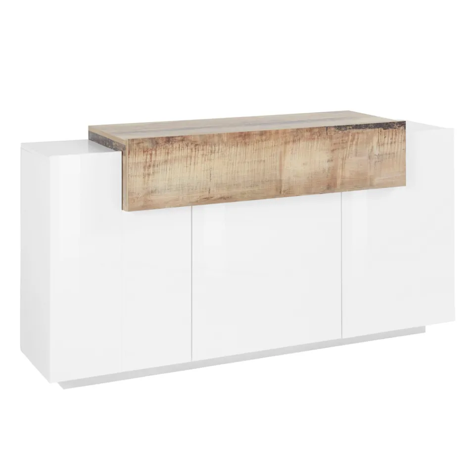Mobile Sideboard 4 Doors White and Anthracite Wood, Cement or Maple - Therese Viadurini