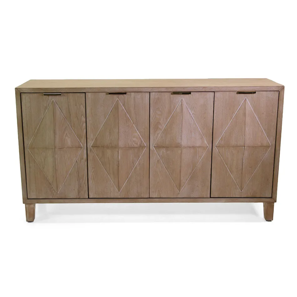 Indoor Cabinet with 4 Doors with MDF Veneer and Fir Legs - Tempesta Viadurini