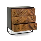 Black Metal Lounge Cabinet with 3 Wooden Drawers - Wreck Viadurini