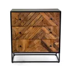 Black Metal Lounge Cabinet with 3 Wooden Drawers - Wreck Viadurini