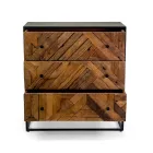 Black Metal Lounge Cabinet with 3 Wooden Drawers - Wreck Viadurini