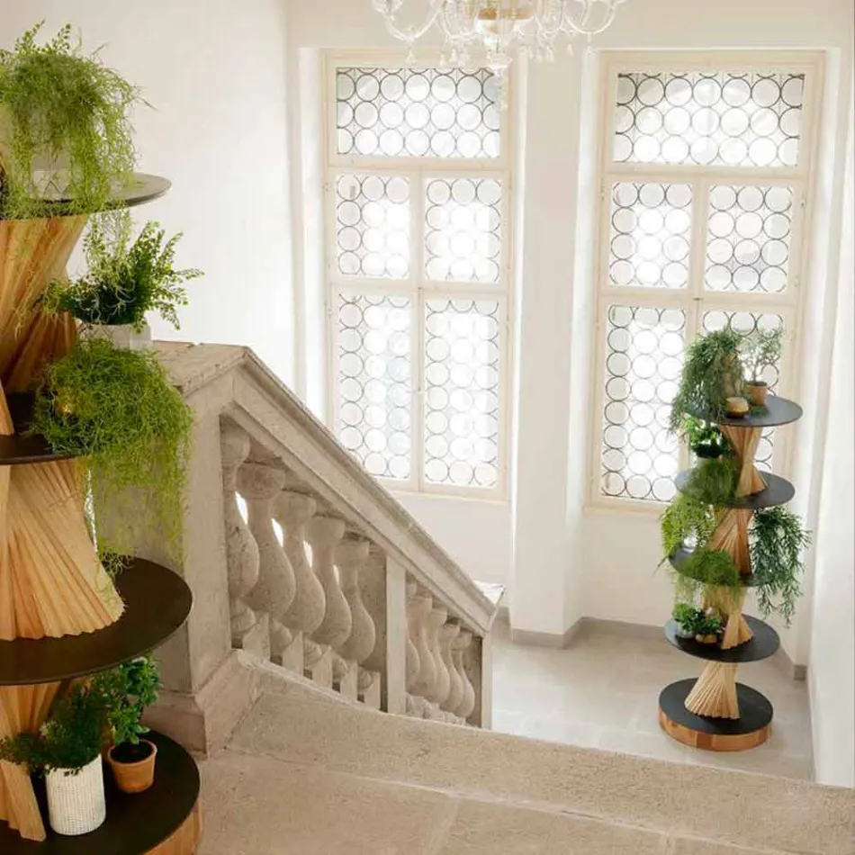 Design Furniture in Wood with Round Shelves in Gres Made in Italy - Aspide Viadurini