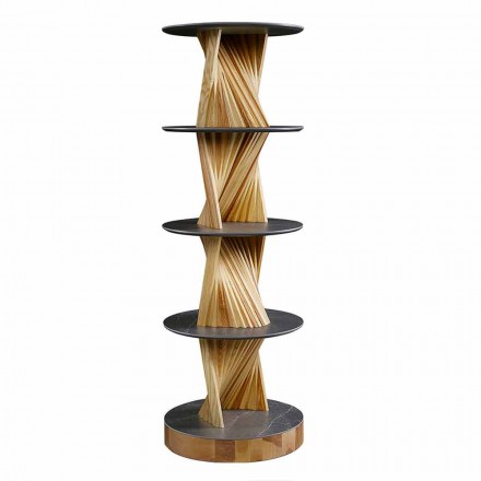 Design Furniture in Wood with Round Shelves in Gres Made in Italy - Aspide Viadurini