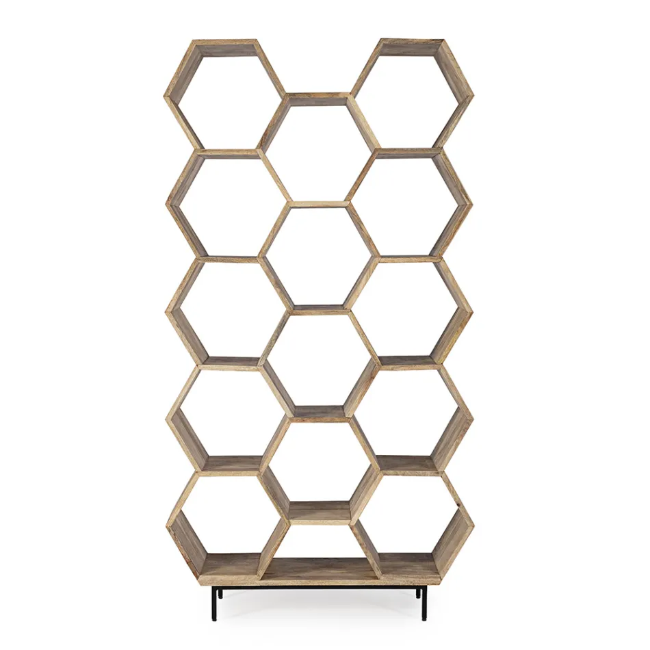 Lounge Bookcase in Mango Wood Honeycomb Design - Carida Viadurini