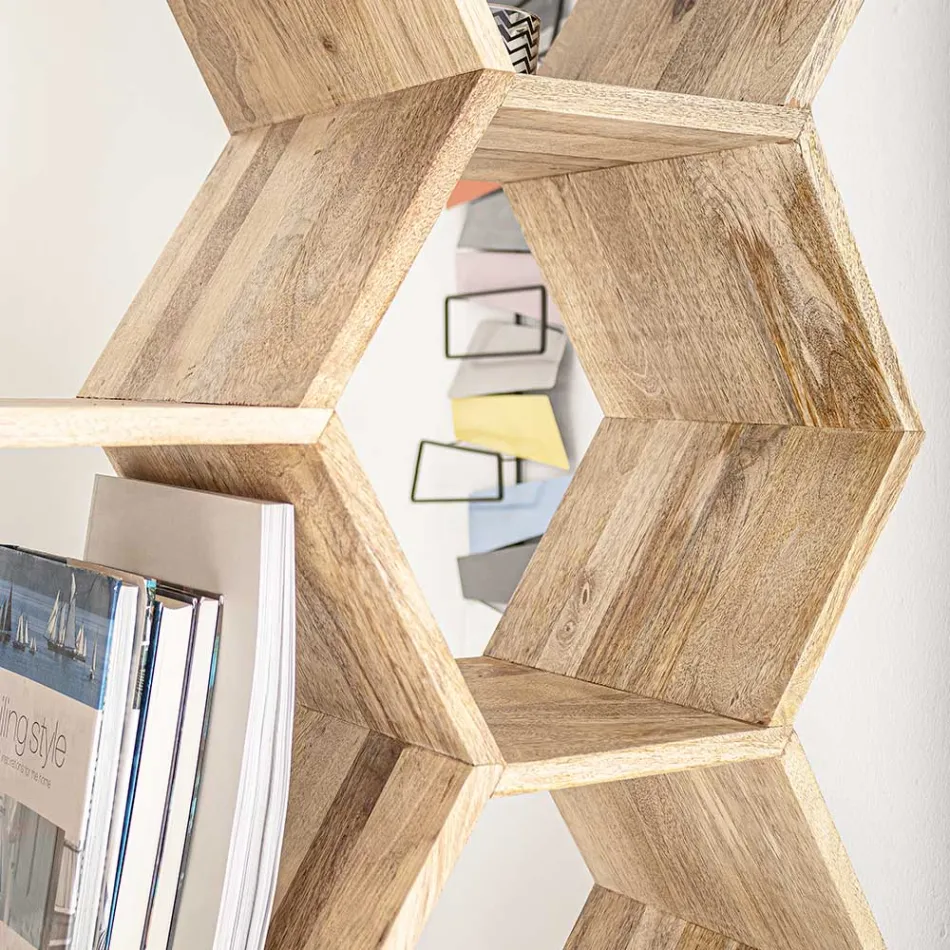 Lounge Bookcase in Mango Wood Honeycomb Design - Carida Viadurini