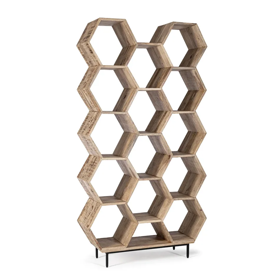 Lounge Bookcase in Mango Wood Honeycomb Design - Carida Viadurini