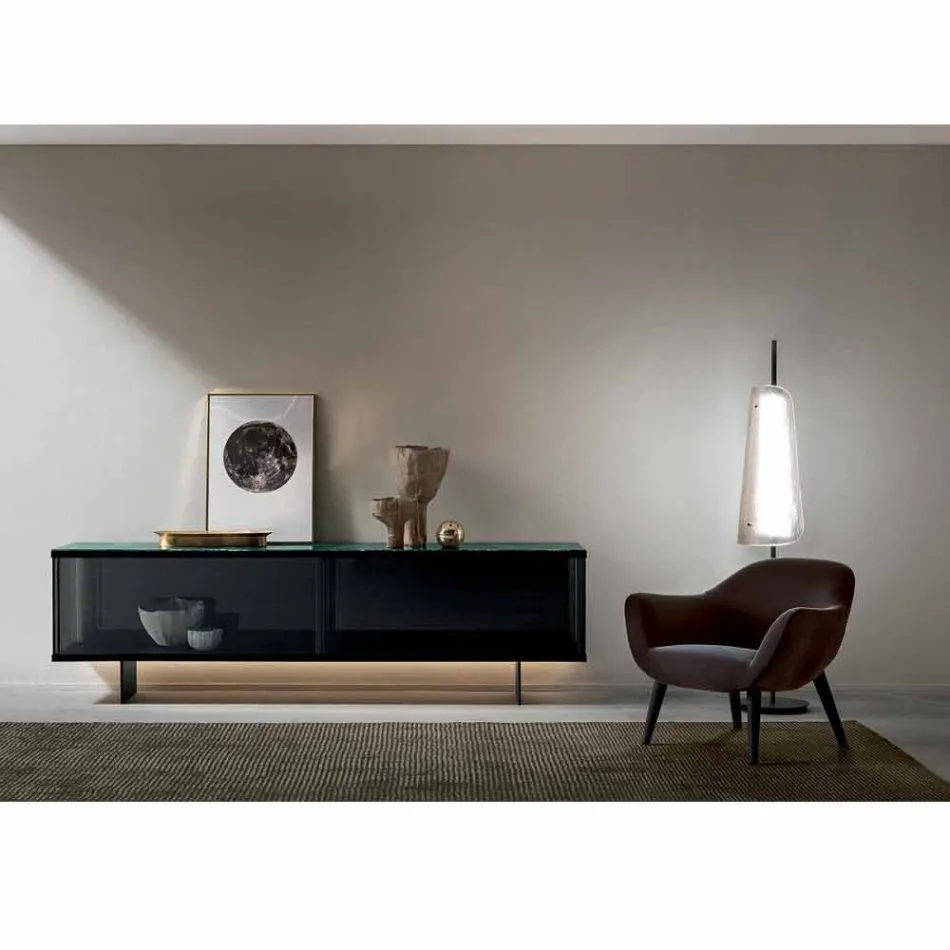 Lounge Sideboard in Smoked Glass and Green or Red Marble with Led - Leonarda Viadurini