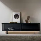 Lounge Sideboard in Smoked Glass and Green or Red Marble with Led - Leonarda Viadurini