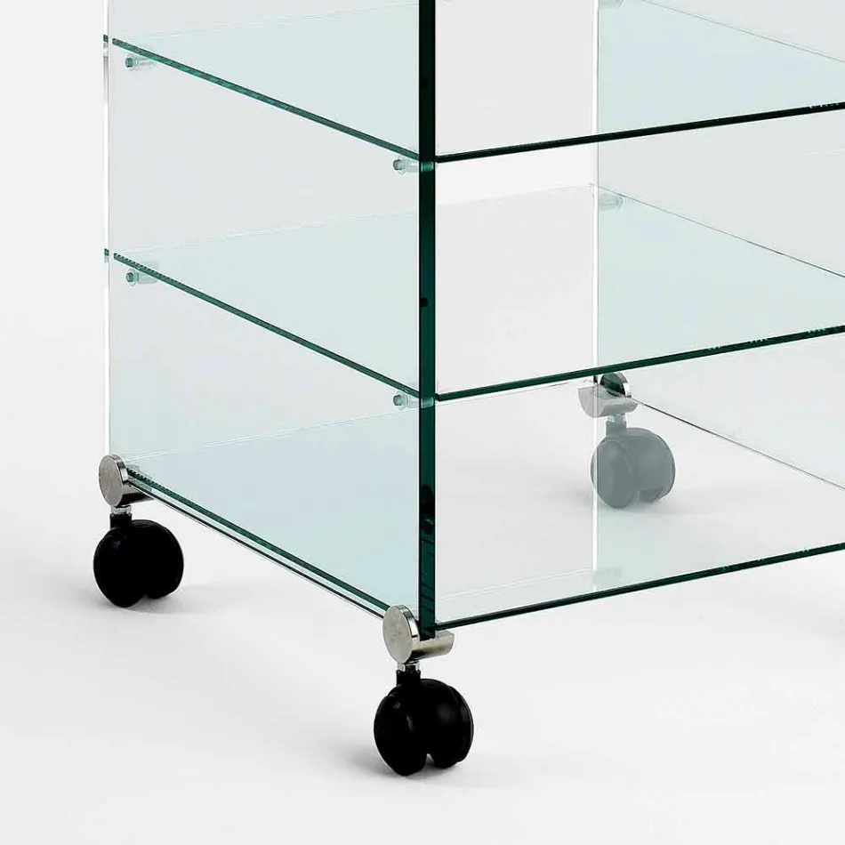 Multipurpose Cabinet with Transparent Glass Wheels with 3,6,8 or 10 Shelves - Versatilio Viadurini