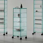 Multipurpose Cabinet with Transparent Glass Wheels with 3,6,8 or 10 Shelves - Versatilio Viadurini