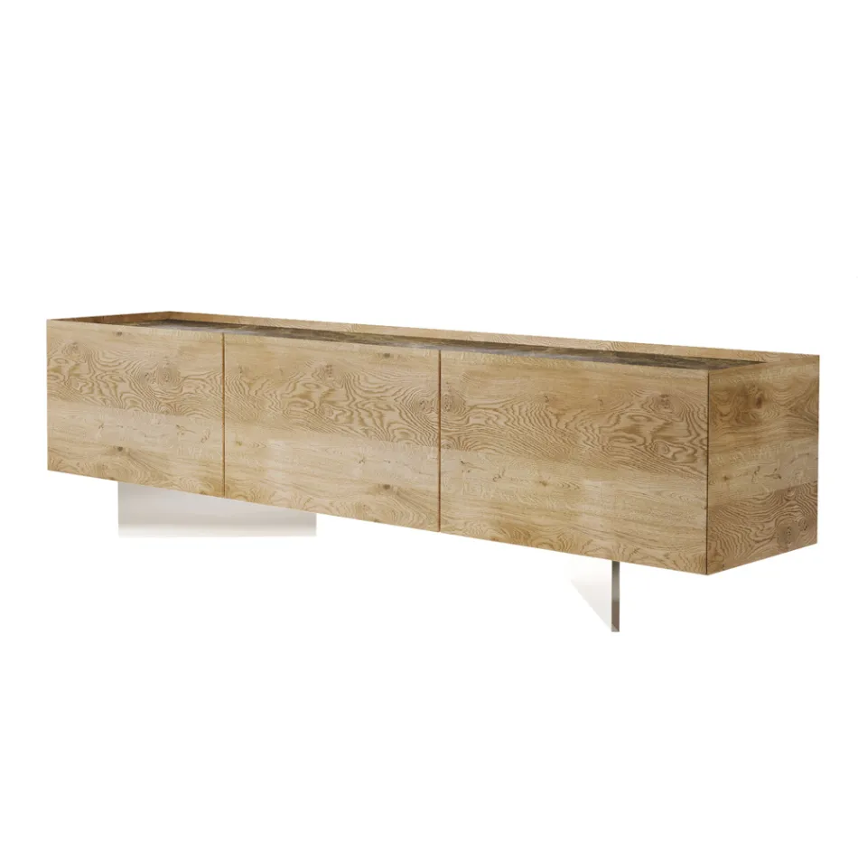 TV Cabinet with 3 Doors with Base in Tempered Glass Made in Italy - Soraya Viadurini