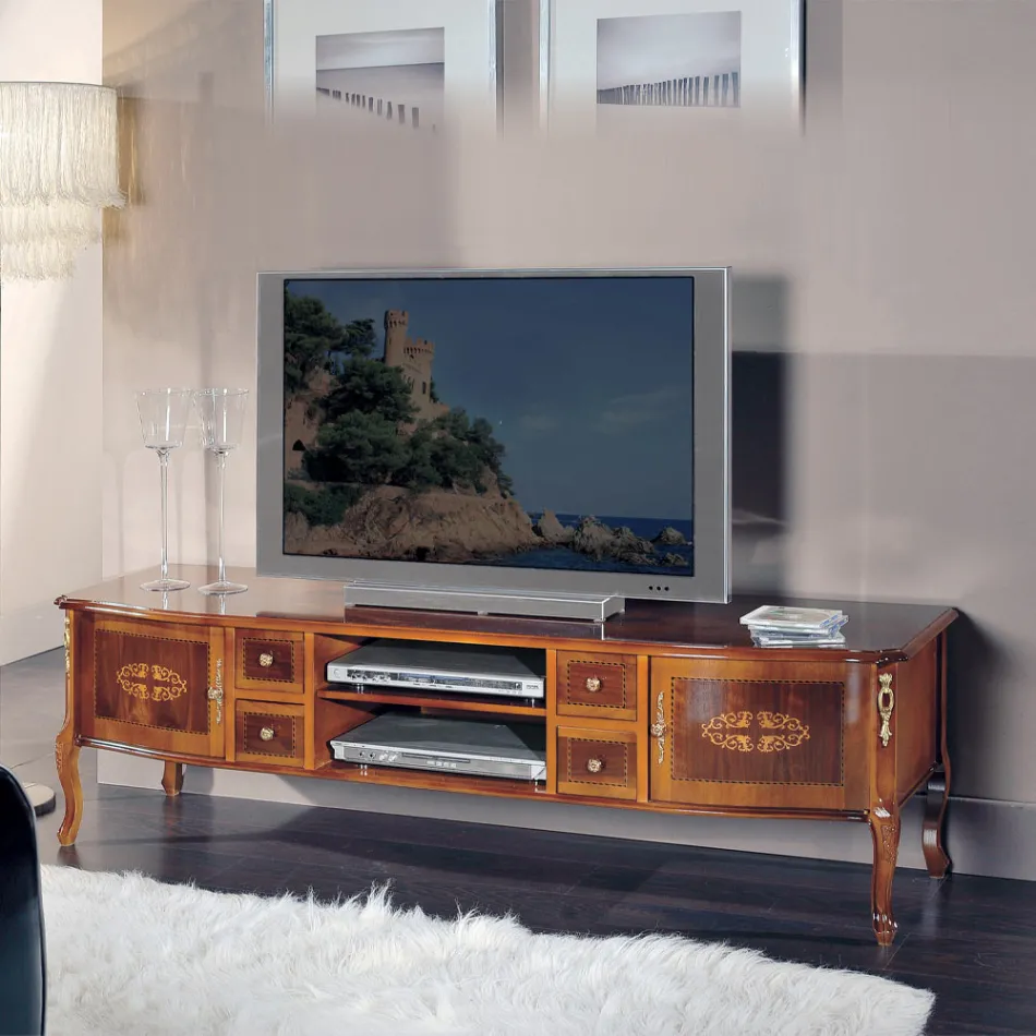 Classic Wooden TV Stand with Inlays Made in Italy - Katerine Viadurini