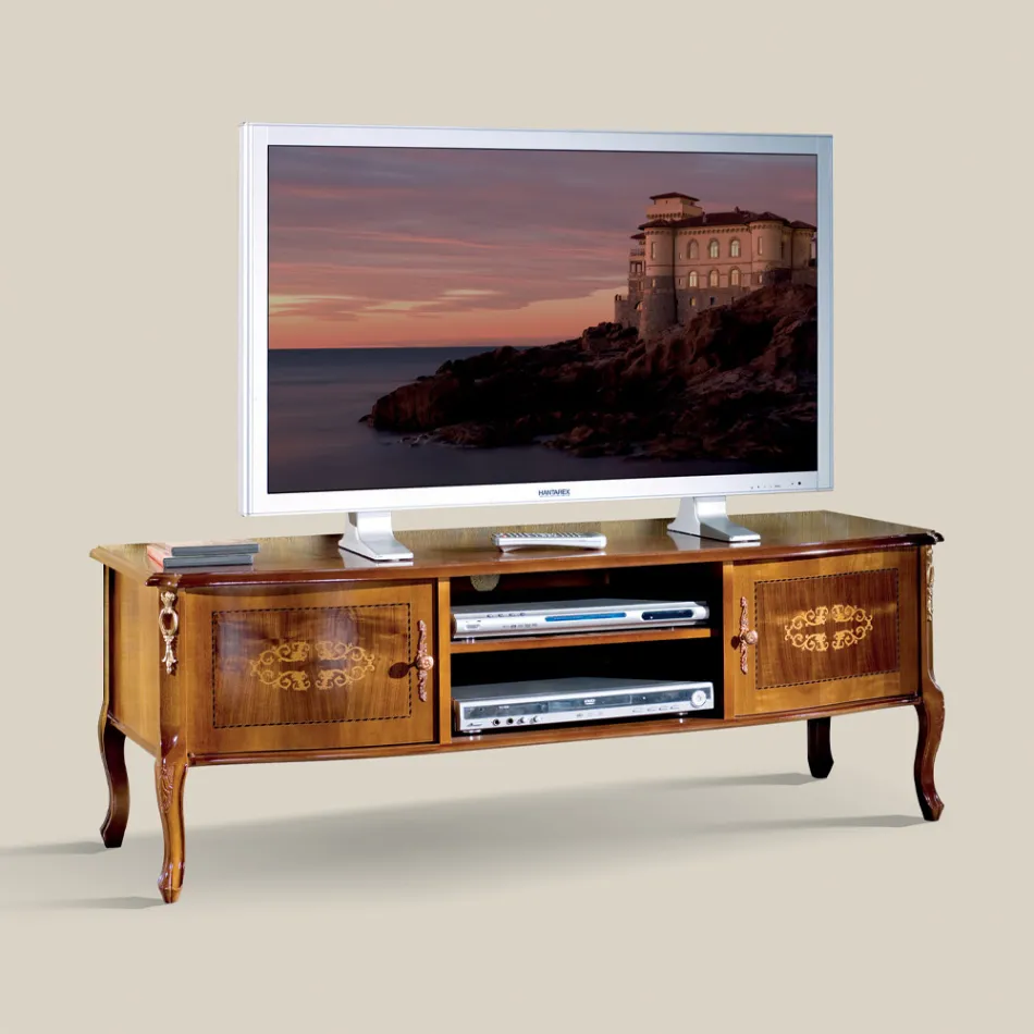 Classic Wooden TV Stand with Inlays Made in Italy - Katerine Viadurini