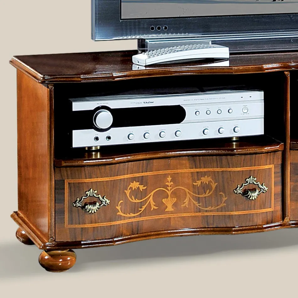 Classic TV Cabinet in Luxury Walnut Wood Made in Italy - Prince Viadurini