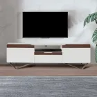 TV Cabinet with 2 Doors in Canaletto and White Finish Made in Italy - Kari Viadurini