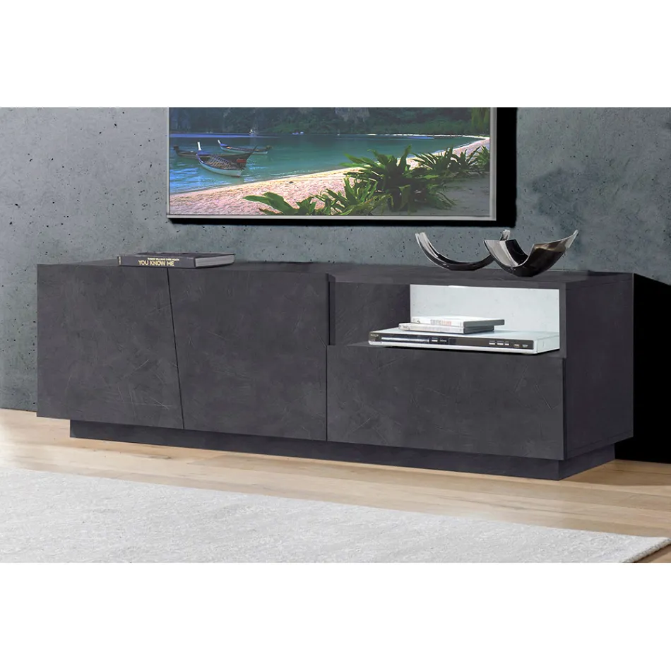 TV Cabinet with 2 Doors, a Drawer and an Open Compartment Made in Italy - Popilio Viadurini