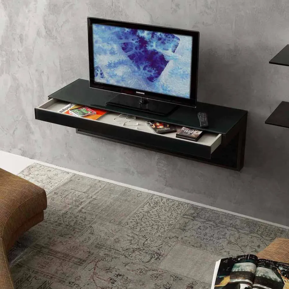 Wall TV Cabinet in Black Crystal and Metal Made in Italy - Americio Viadurini