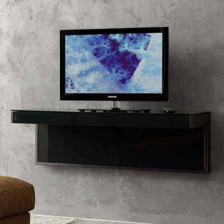 Wall TV Cabinet in Black Crystal and Metal Made in Italy - Americio Viadurini