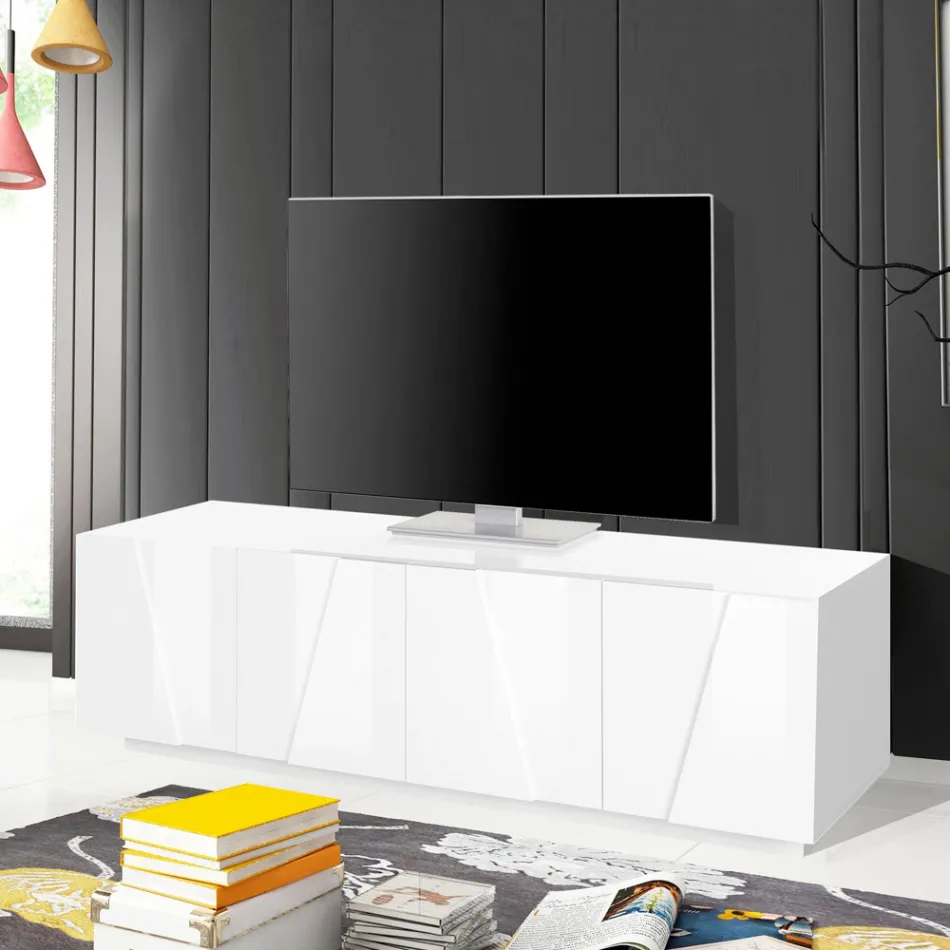 Lounge TV Stand with 4 Melamine Doors Made in Italy - Naditza Viadurini