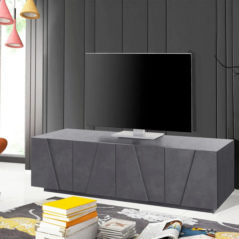 Lounge TV Stand with 4 Melamine Doors Made in Italy - Naditza Viadurini