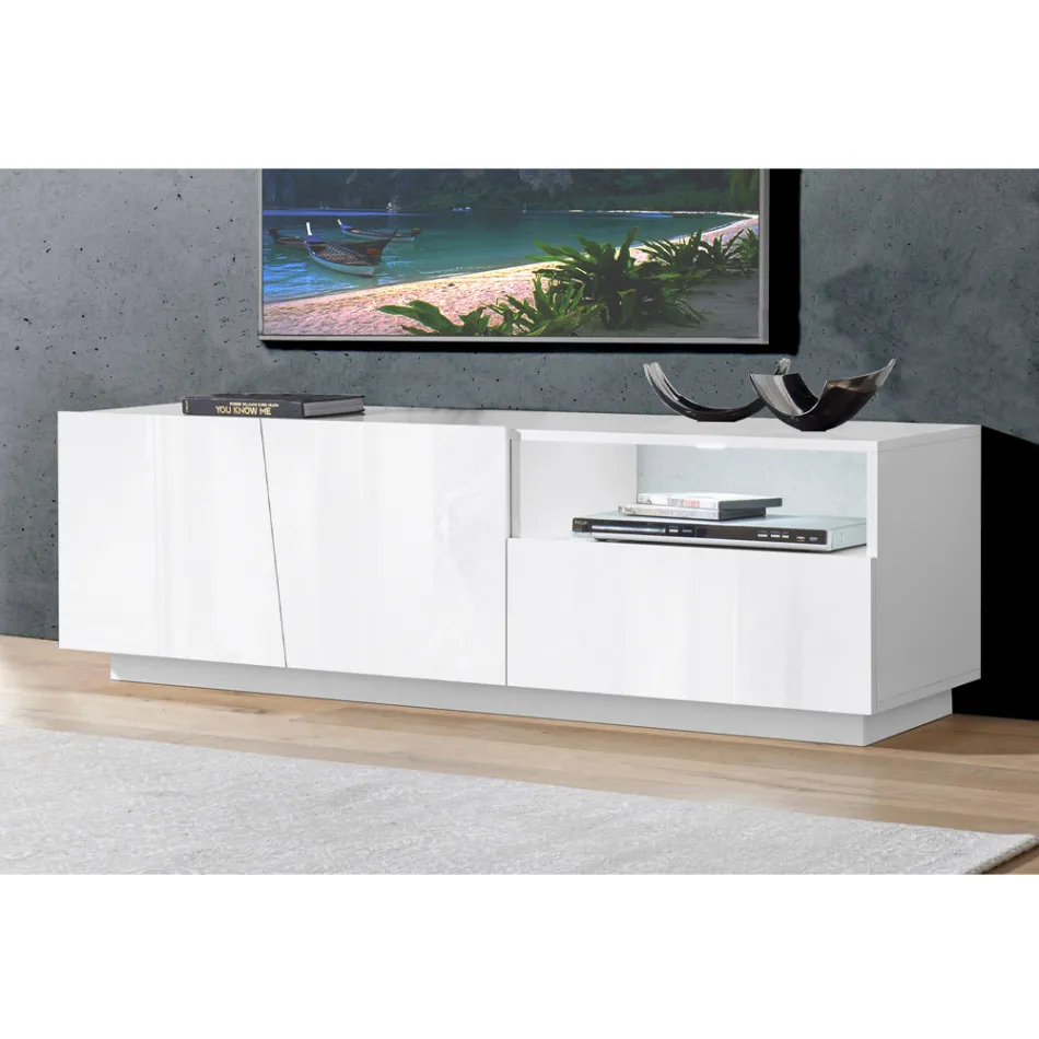 Design Wooden TV Cabinet 2 Doors 1 Drawer and Open Compartment - Joris Viadurini