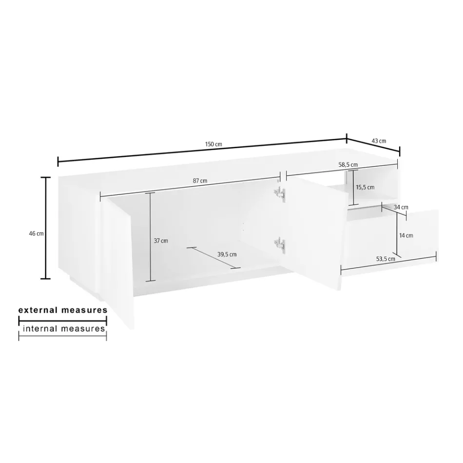 Design Wooden TV Cabinet 2 Doors 1 Drawer and Open Compartment - Joris Viadurini