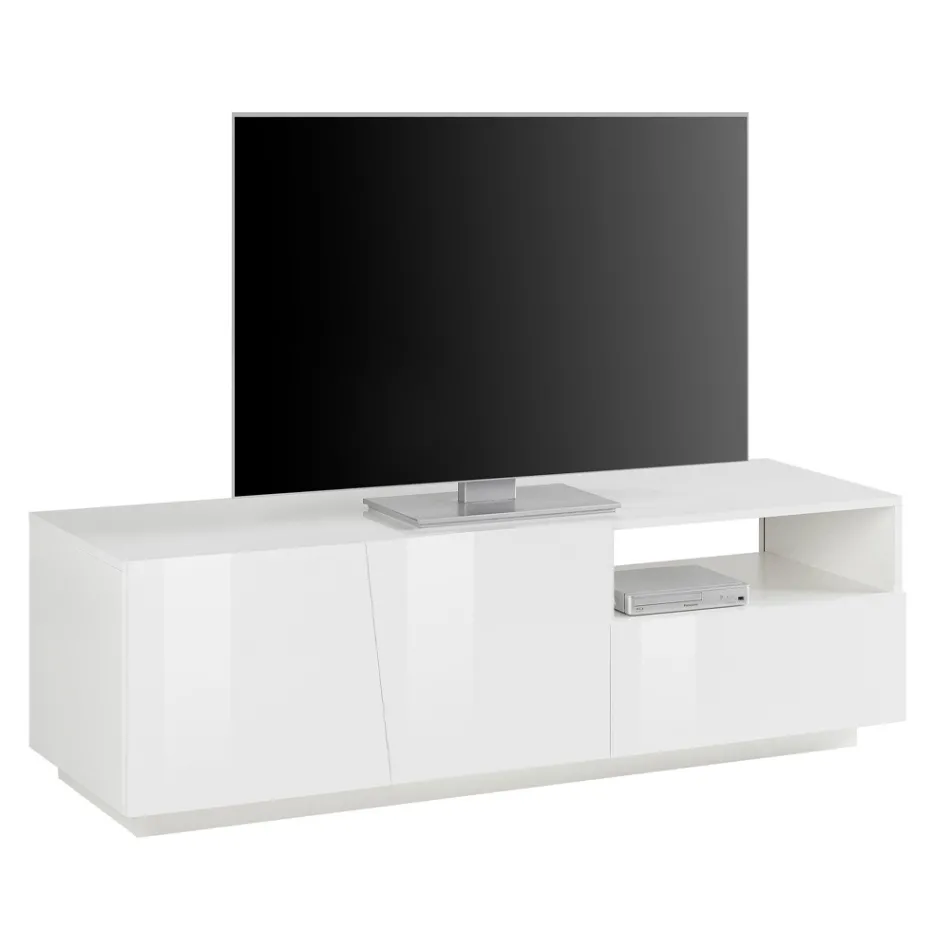 Design Wooden TV Cabinet 2 Doors 1 Drawer and Open Compartment - Joris Viadurini