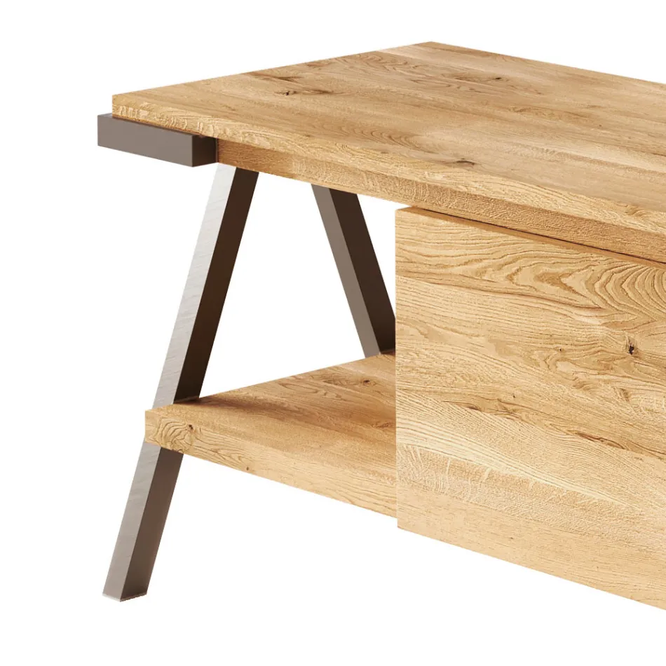 TV Stand in Knotted Oak Wood and Metal Made in Italy - Jennifer Viadurini