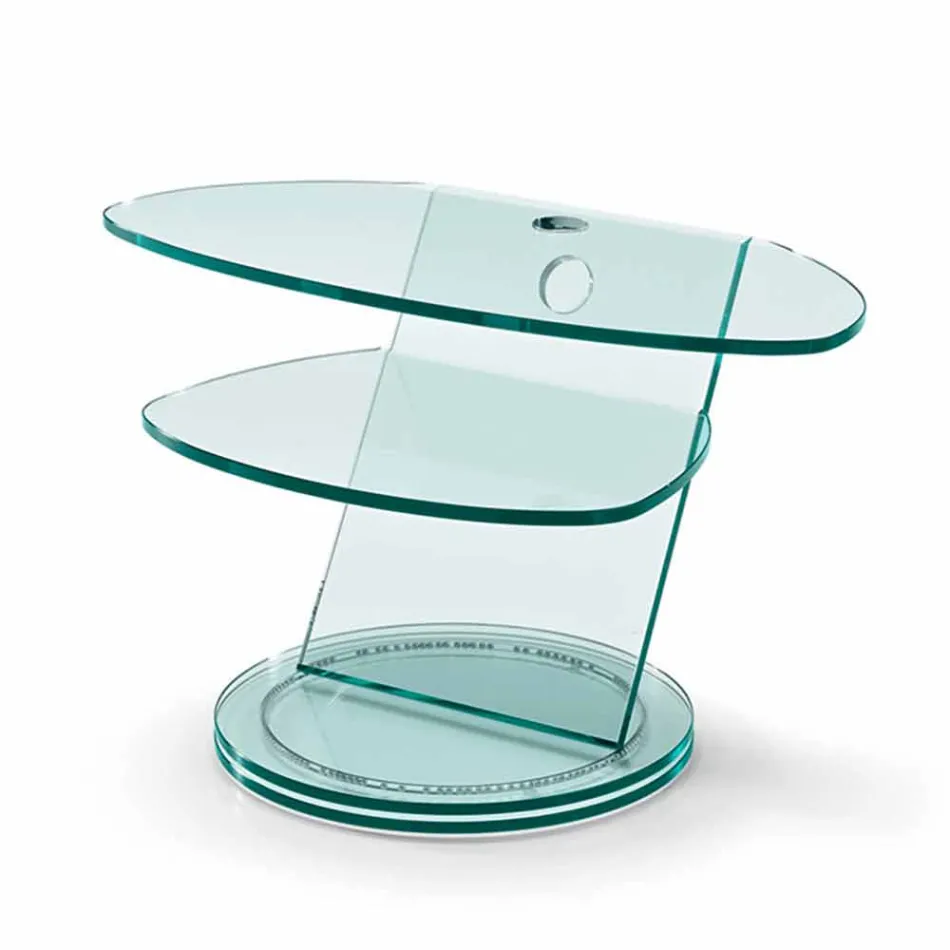 Glass TV Cabinet with Rotating Base and 2 Dimensions Shelf - Salemme Viadurini