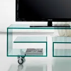 Multipurpose Lounge TV Cabinet in Transparent Glass with Wheels - Birintolo Viadurini