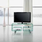 Multipurpose Lounge TV Cabinet in Transparent Glass with Wheels - Birintolo Viadurini