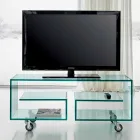 Multipurpose Lounge TV Cabinet in Transparent Glass with Wheels - Birintolo Viadurini