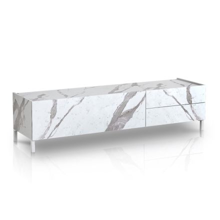 TV Stand Covered in Melamine Marble Finish Made in Italy - Zinc Viadurini