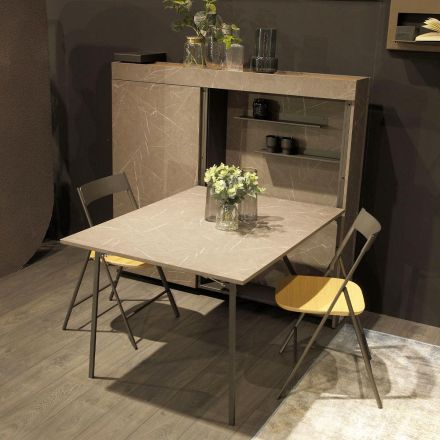 Multifunctional Rotating Cabinet with TV Stand and Integrated Table Made in Italy - Illusione Viadurini