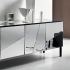 Lounge Sideboard in Matt Black Wood and Mirror Glass Top Liscio - Senese Viadurini