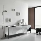 Lounge Sideboard in Matt Black Wood and Mirror Glass Top Liscio - Senese Viadurini