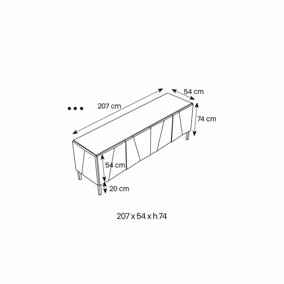 Lounge Sideboard in Matt Black Wood and Mirror Glass Top Liscio - Senese Viadurini