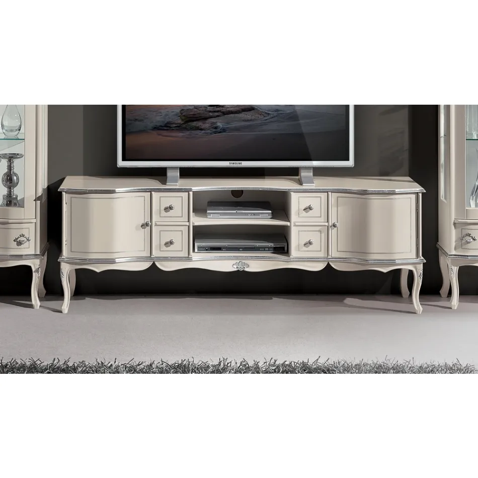 Lounge TV Stand White and Silver Wood Made in Italy - Windsor Viadurini