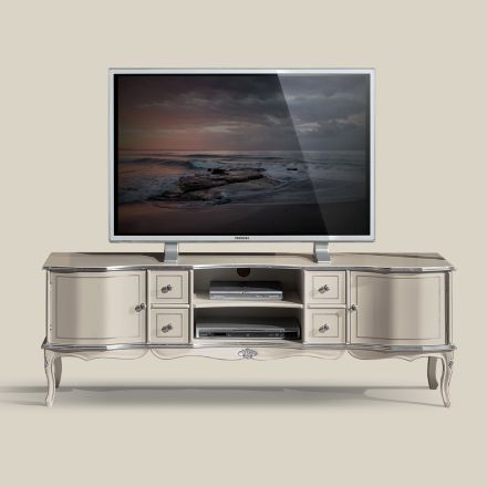 Lounge TV Stand White and Silver Wood Made in Italy - Windsor Viadurini