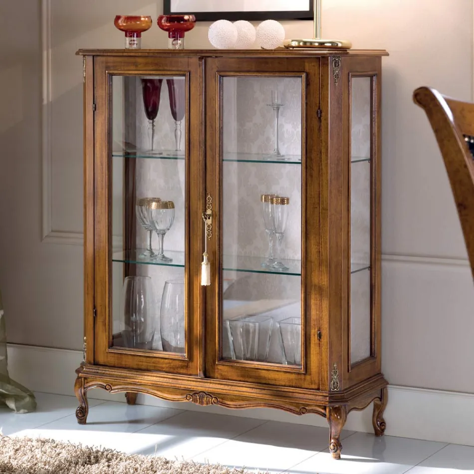 Lounge Display Cabinet in Bassano Walnut Wood Made in Italy - Ronald Viadurini
