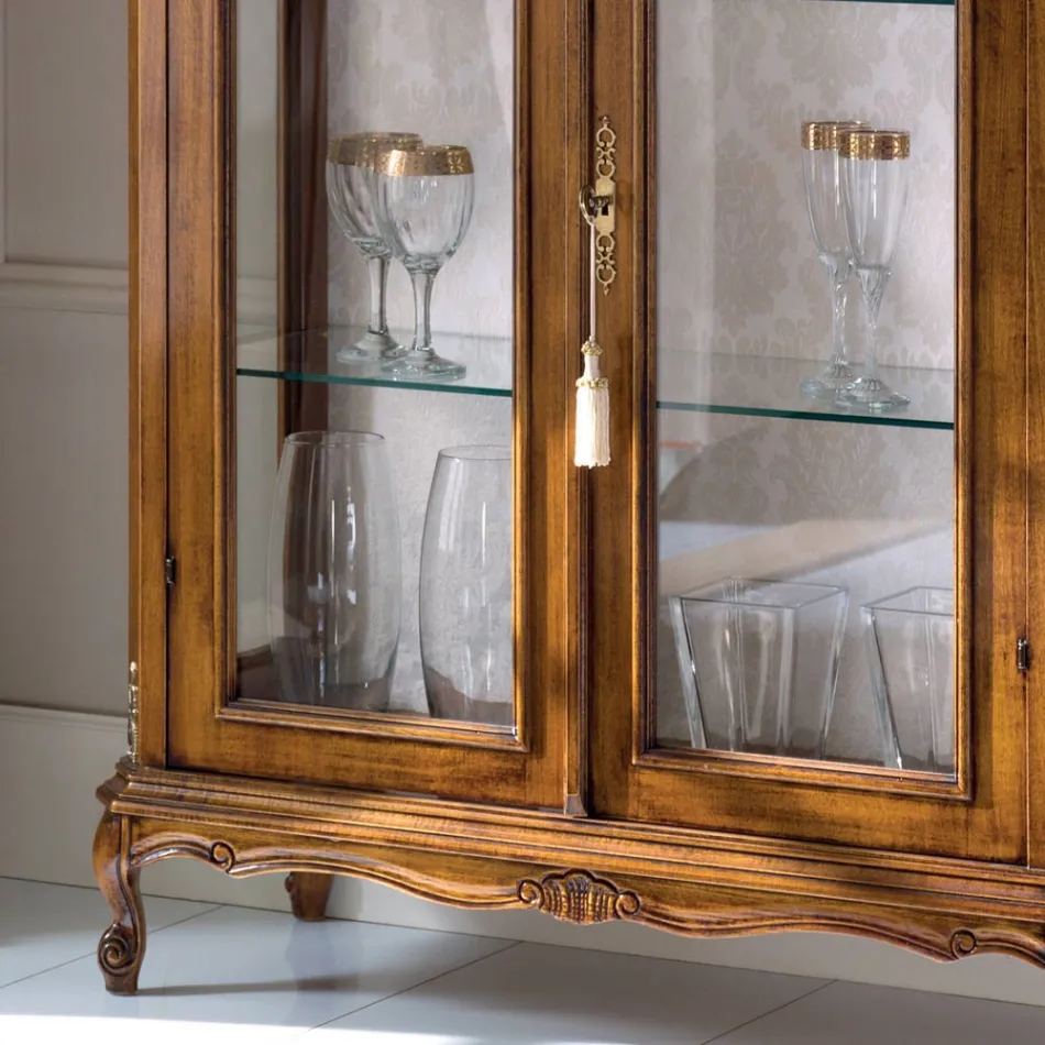 Lounge Display Cabinet in Bassano Walnut Wood Made in Italy - Ronald Viadurini