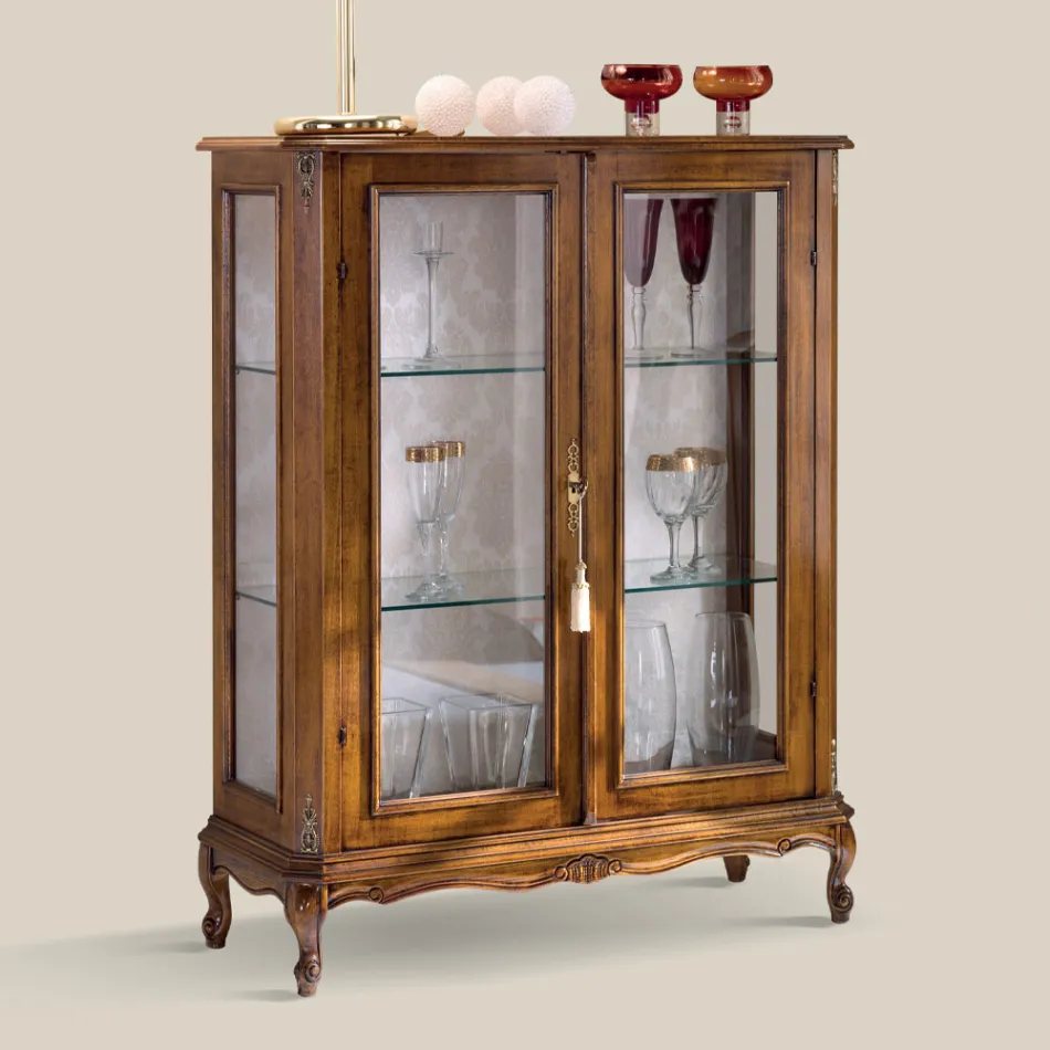 Lounge Display Cabinet in Bassano Walnut Wood Made in Italy - Ronald Viadurini