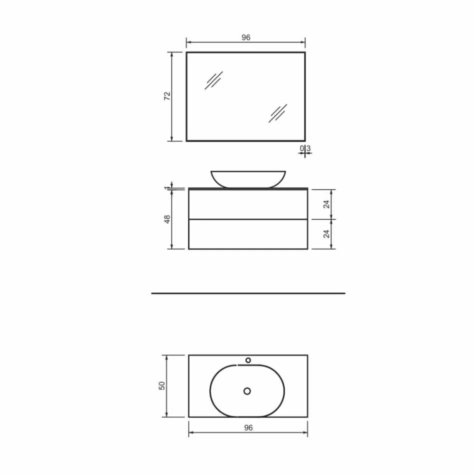 Suspended Bathroom Furniture Base 2 Drawers, Washbasin and Mirror, Precious - Renga Viadurini