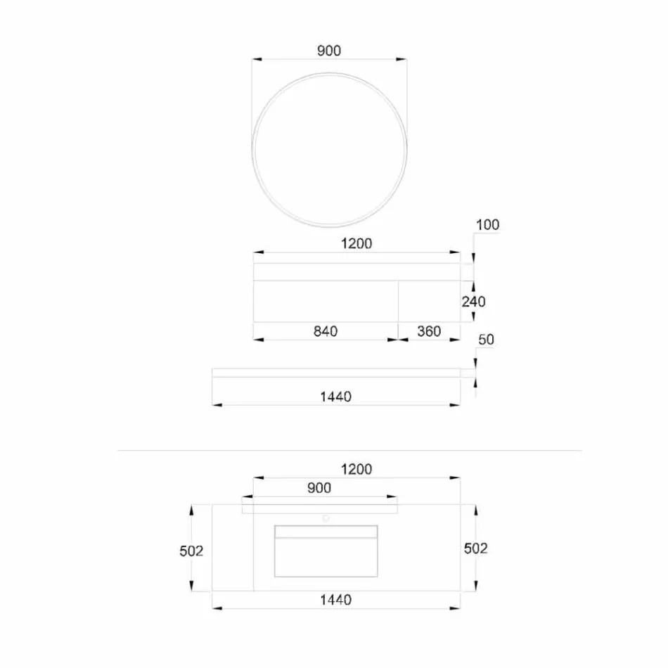 Suspended Bathroom Furniture Copper Basin Base, 2 Drawers, Shelf and Mirror - Renga Viadurini